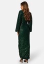 Bubbleroom NH7 bgo maxi obálkové šaty flitre dlhý rukáv S Dominujúca farba zelená