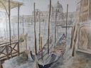 Akvarel obraz zlatý rám Benátky 76x66 Technika vykonávania akvarel
