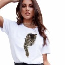 KOBIECA BIAŁA KOSZULKA T-SHIRT 3D KOTEK KOT M