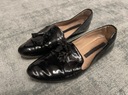 Zara lakierowane mokasyny loafersy czarne frędzle modne wiosna 37 23,5 cm