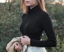 Красивая женская блузка-свитер с высоким воротником, хлопок, с длинным рукавом