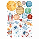 НАКЛЕЙКИ НА НАСТЕНУ КОСМИЧЕСКИЕ АКВАРЕЛЬНЫЕ ПЛАНЕТЫ XXL