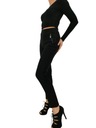 Dámske zateplené nohavice s vreckami vysoký pás s ozdobnými flitrami S Model spodnie ocieplane damskie leginsy czarne DAMSKIE
