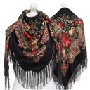 Большой женский народный шарф, народный платок горца, бахрома, этно-цветы