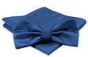 Синий гладкий галстук-бабочка с нагрудным платком - Alties