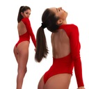 Czerwone damskie body z odkrytymi plecami i długim rękawem XS/S C818