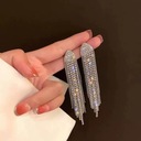 Длинные висячие серьги с фианитами, 9,6 см, серебряные женские серьги-гвоздики