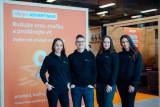 Allegro Advertising team, orange hoodies, soft fabric, promotional background