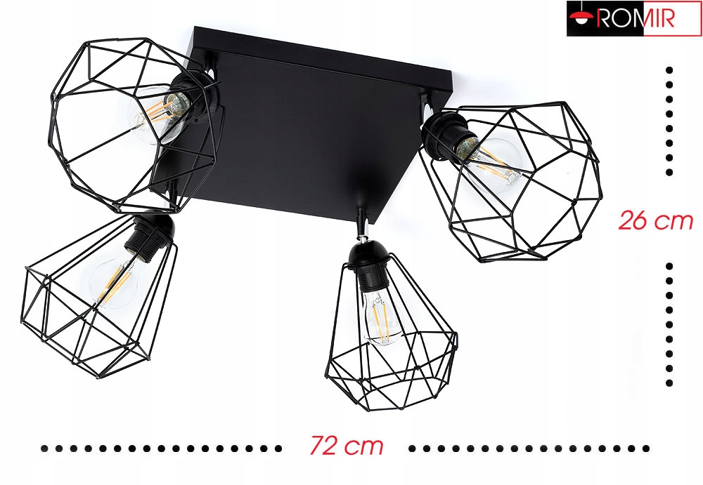 Stylowa lampa sufitowa serii Kali TYP:1204, 4 abażury druciak