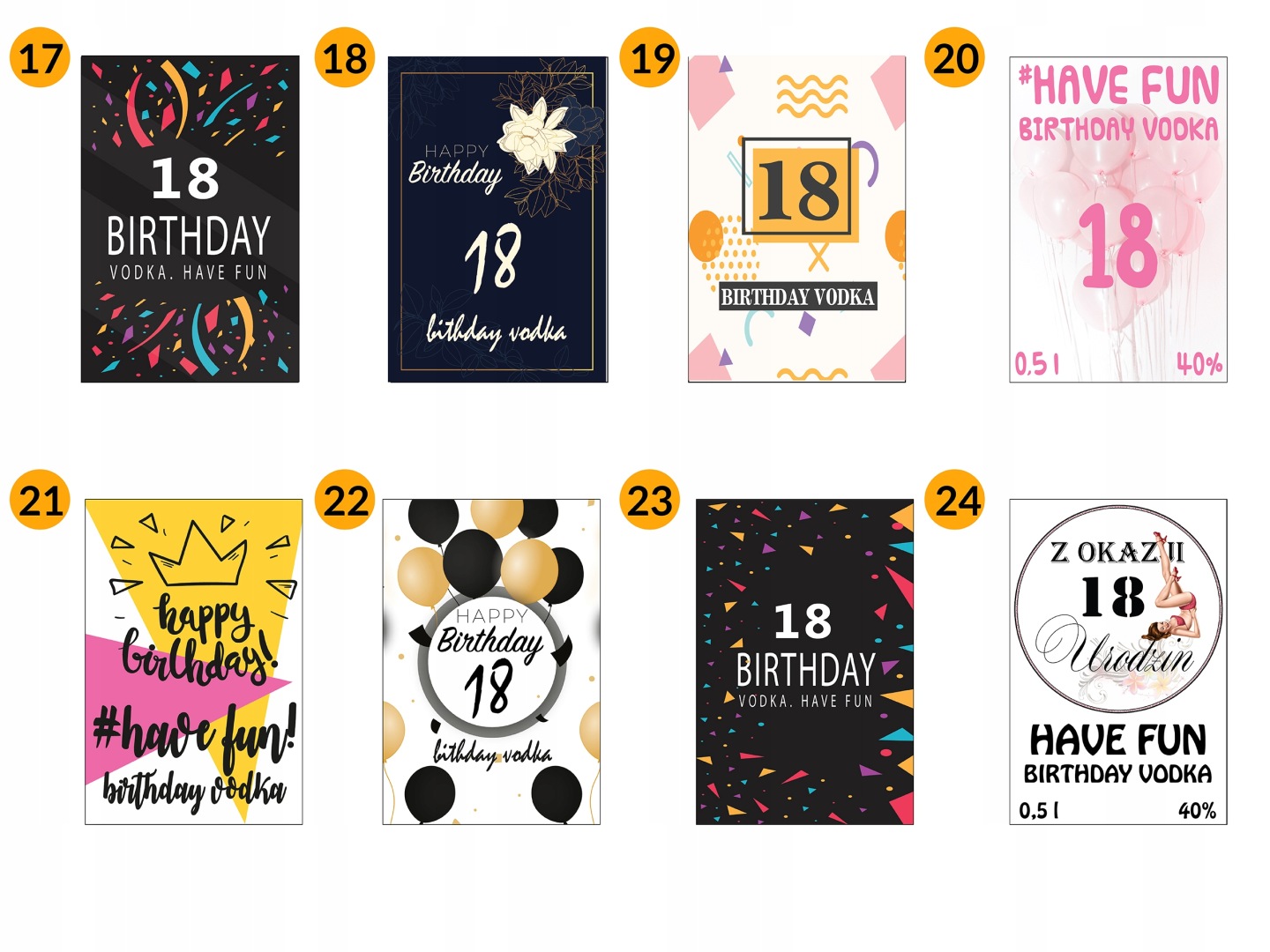 Naklejki na wódkę butelkę OSIEMNASTKA 18 urodziny 7937857945 - Allegro.pl