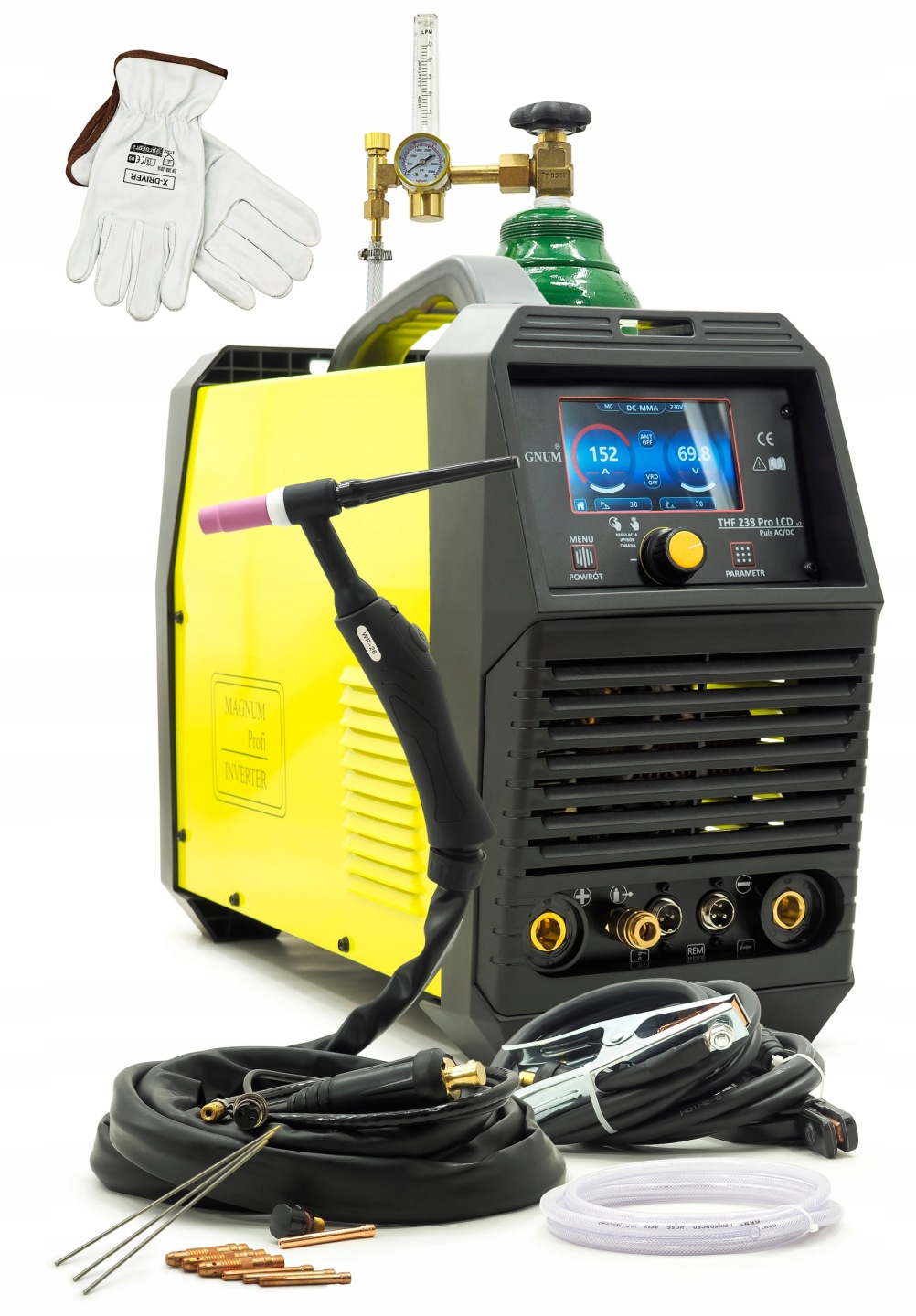 Zestaw Spawarka TIG MAGNUM THF 238 PRO AC/DC LCD PULS v2 Butla reduktor