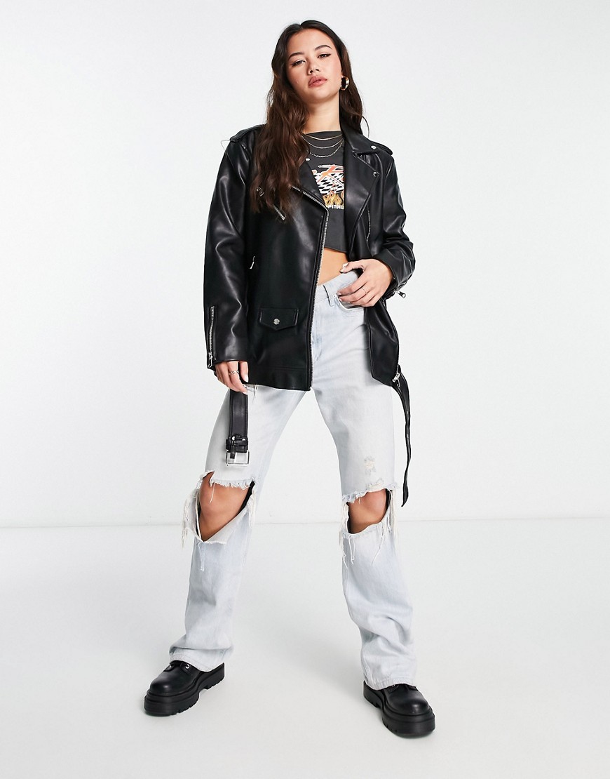 Stradivarius Czarna kurtka oversize typu biker M 14695509359