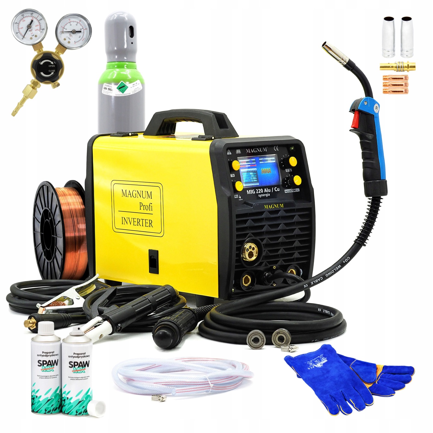 Zestaw MAGNUM MIG 220 ALU/CU LCD SYNERGIA + Butla, Reduktor 