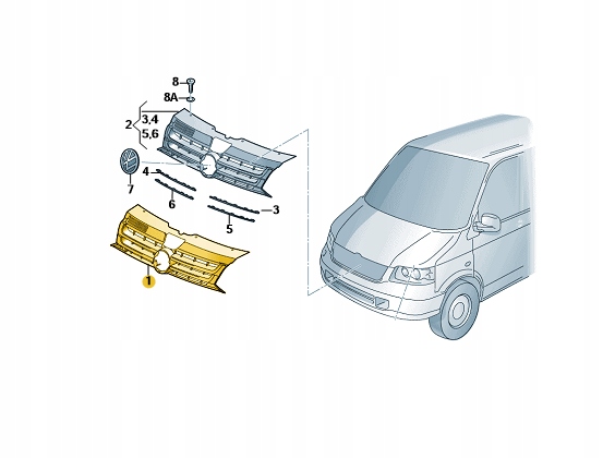 VW Transporter T5 Kühlergrill FRONTGRILL Kühlergitter 7E0853653 - Thumbnail 4