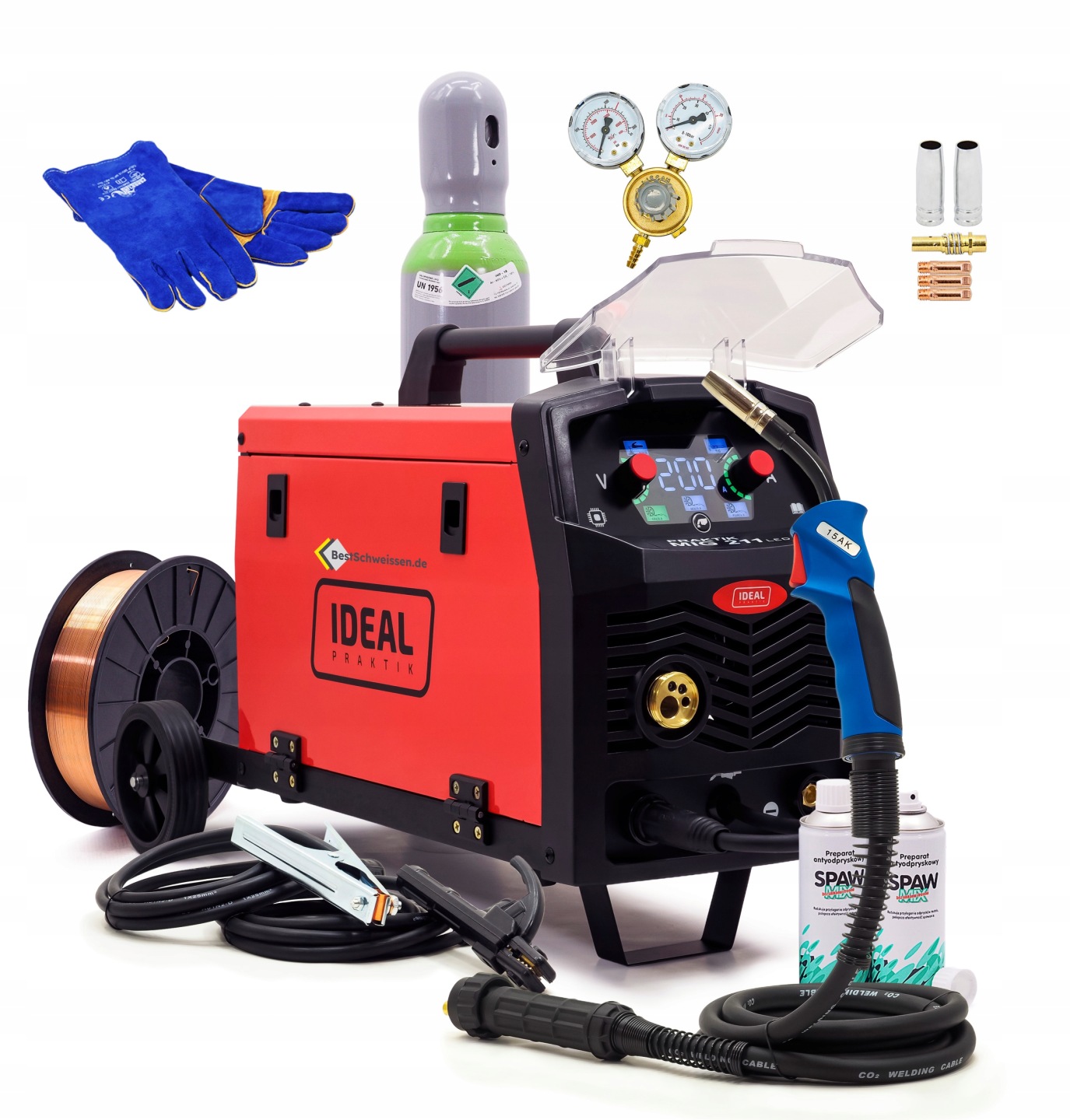 ZESTAW Spawarka IDEAL PRAKTIK MIG 211 SYNERGIC LED SYNERGIA BUTLA REDUKTOR