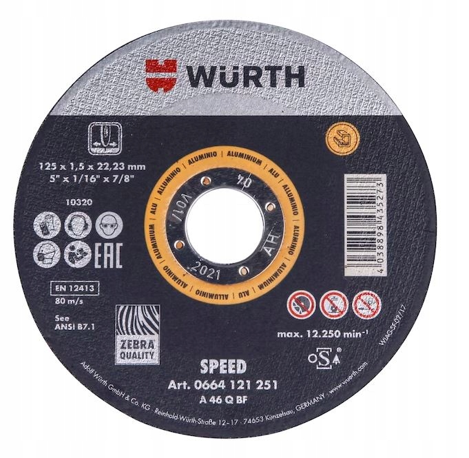 WURTH TARCZA DO CIĘCIA ALUMINIUM SPEED 125x1,5x22,23mm 0664121251