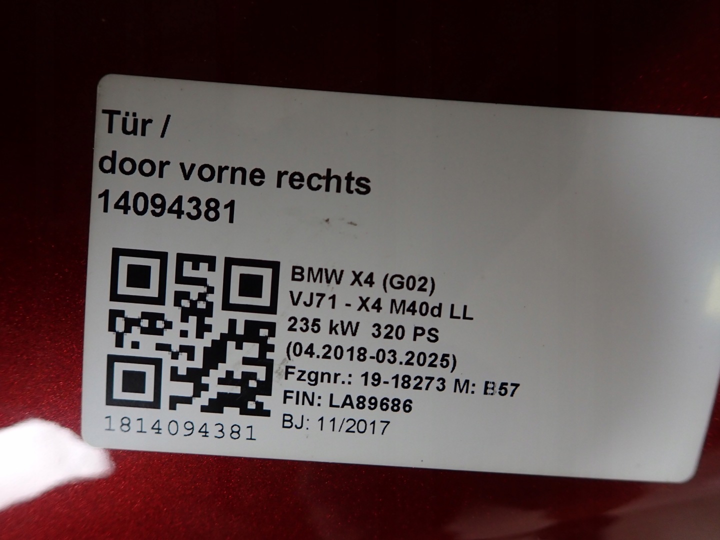 BMW X4 G02 Tür Vorne Rechts Door 1409438 Porta Porte - Thumbnail 3