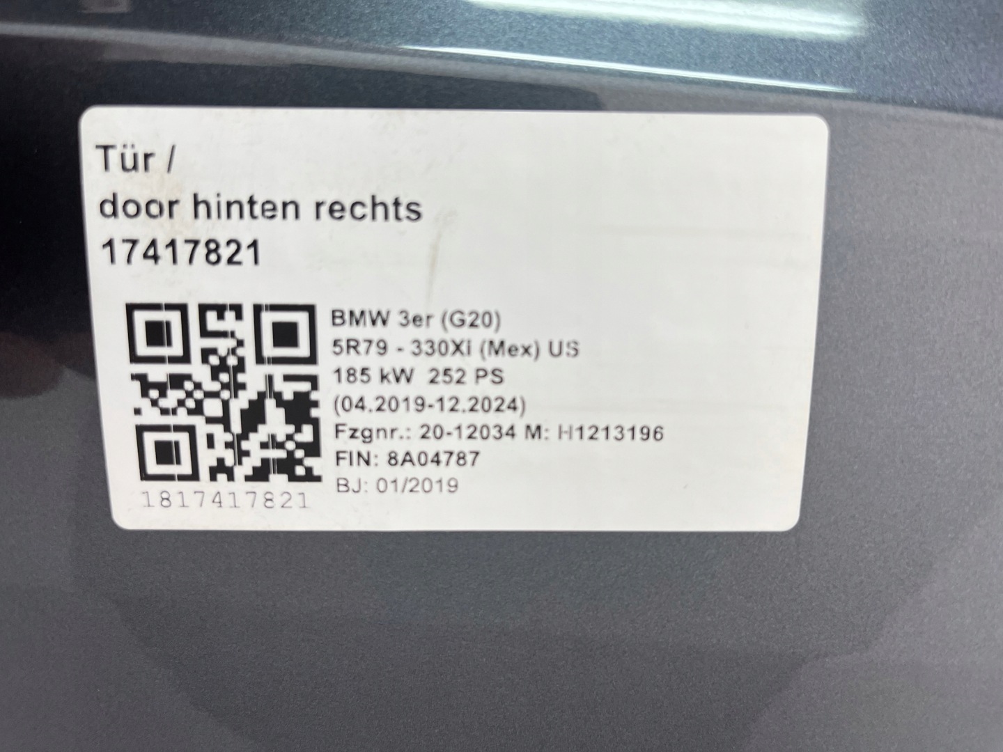 BMW 3 G20 Tür Hinten Rechts Door Porta Porte - Thumbnail 5