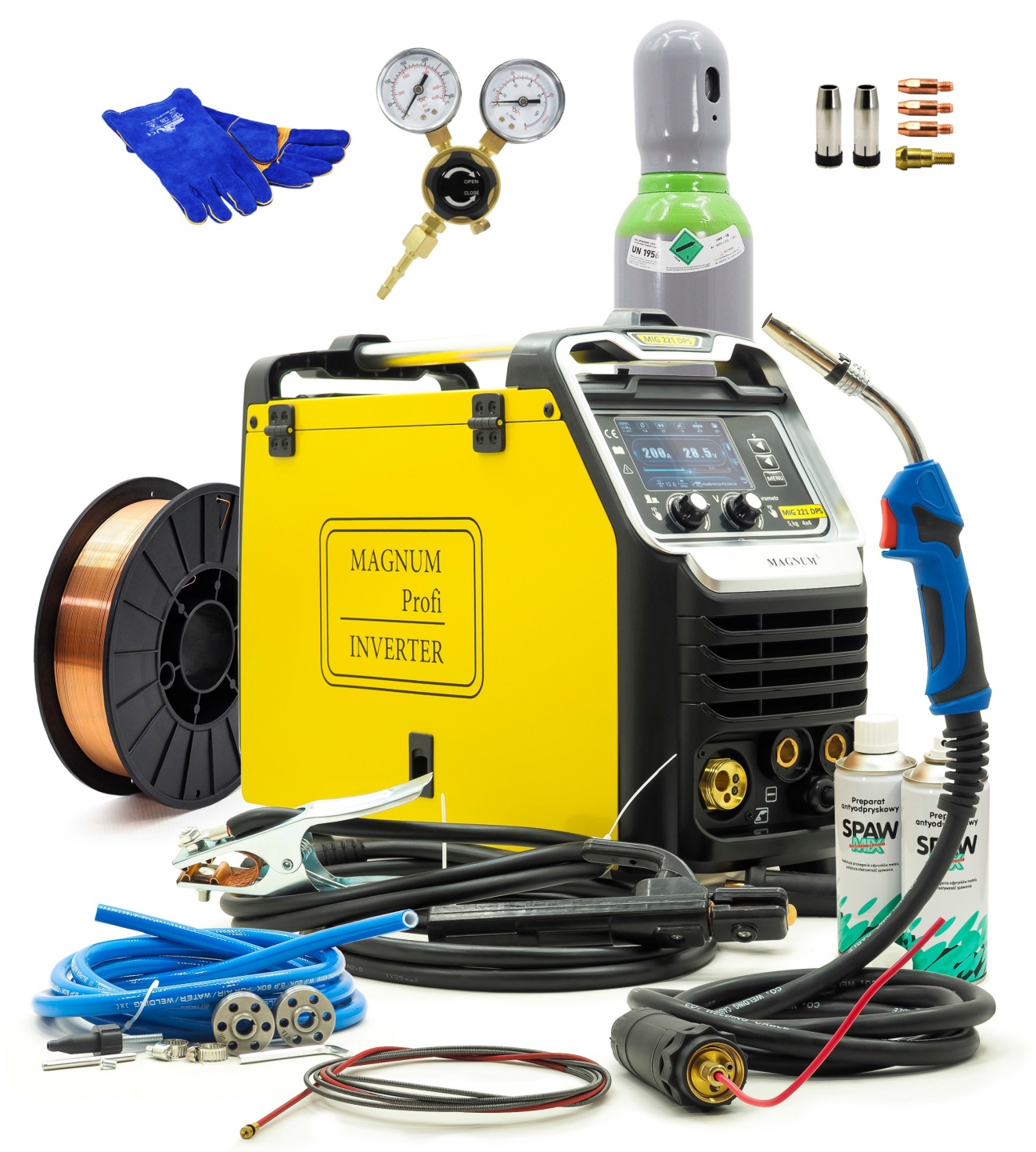 Zestaw spawarka MAGNUM MIG 221 DUAL PULS SYNERGIA 4x4 MMA 200A 230V PÓŁAUTOMAT 