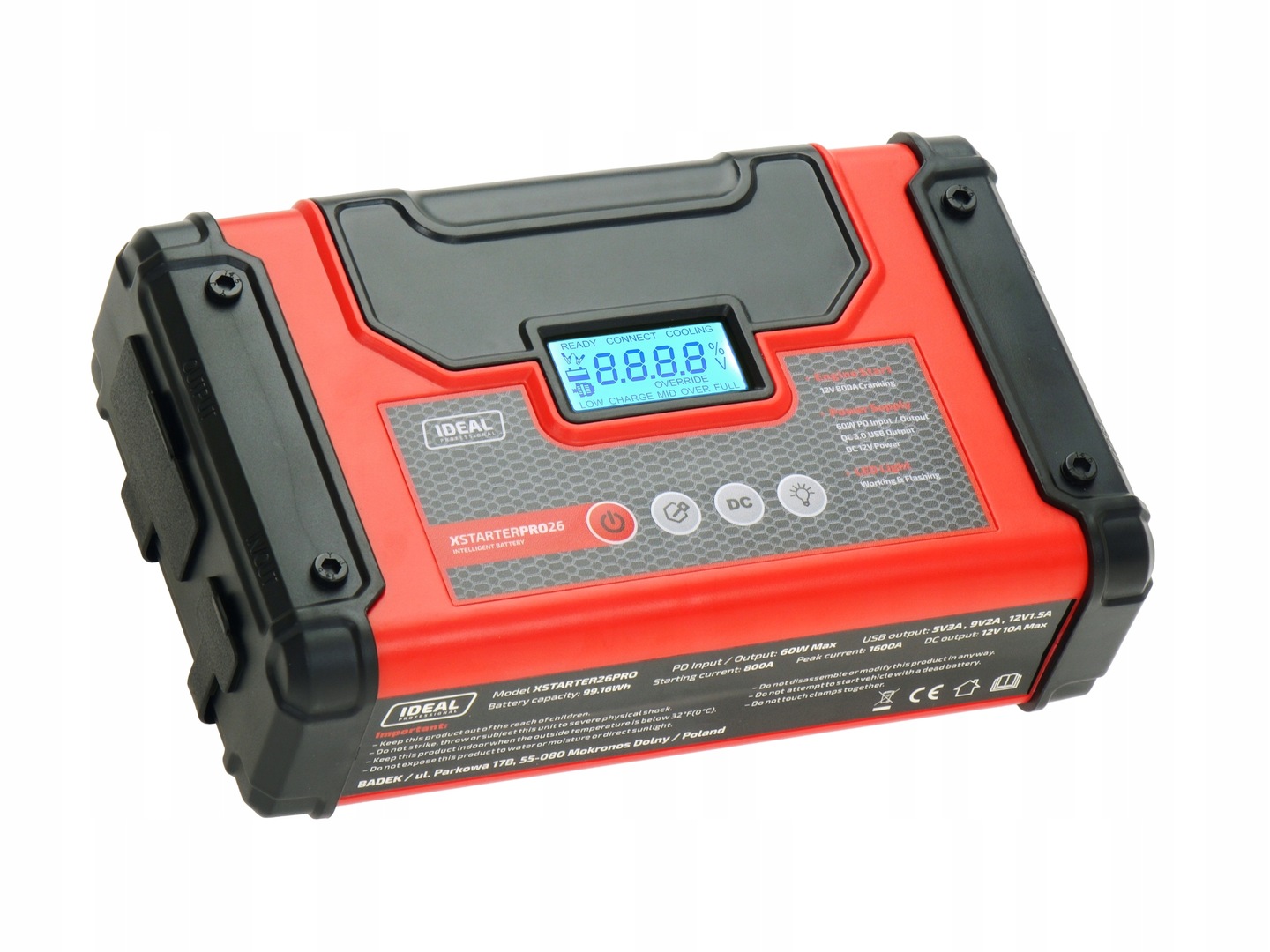 URZĄDZENIE ROZRUCHOWE  IDEAL X-STARTER 26 LiPo PRO POWERBANK LATARKA USB