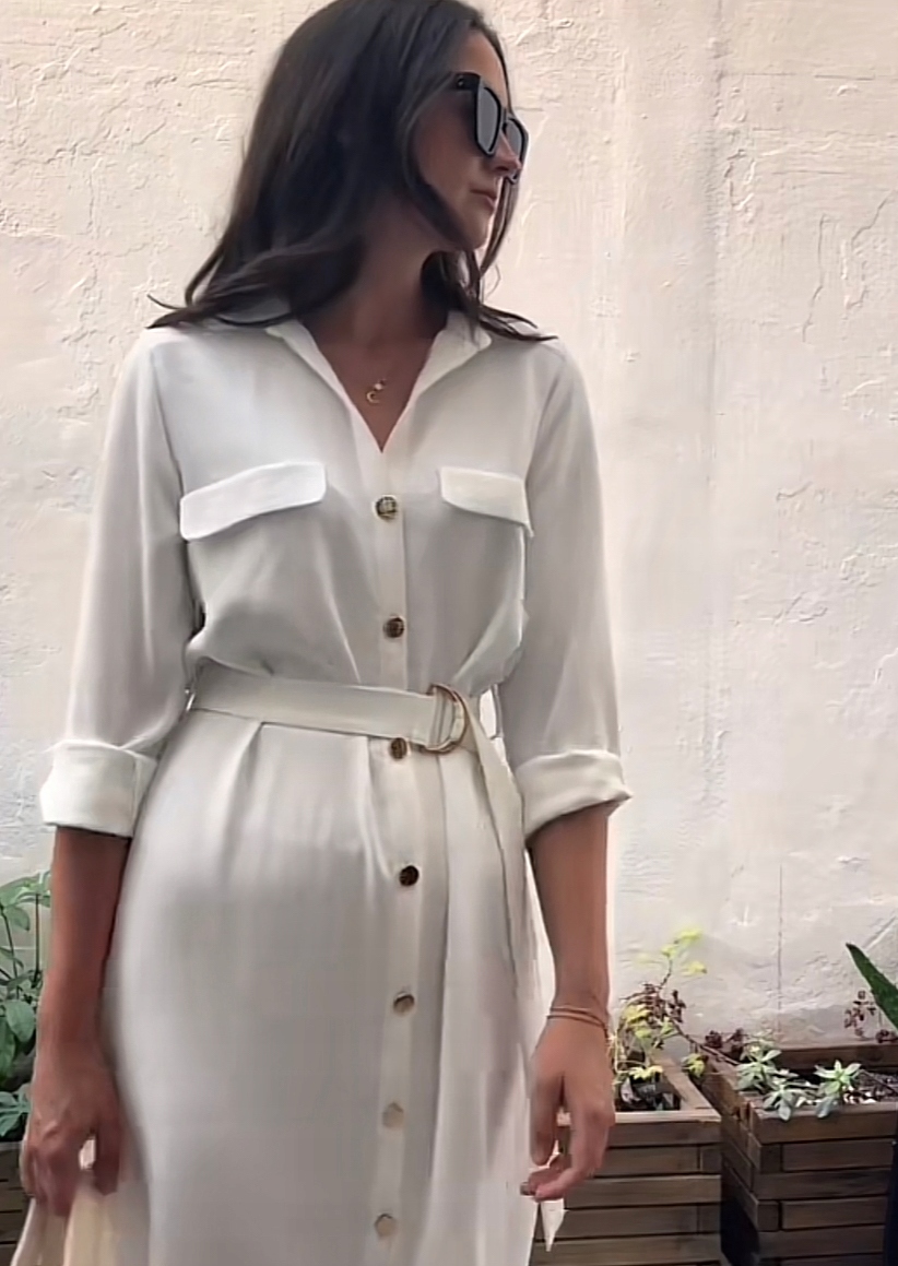 ZARA sukienka koszulowa z paskiem, złamana biel/ecru, r. S