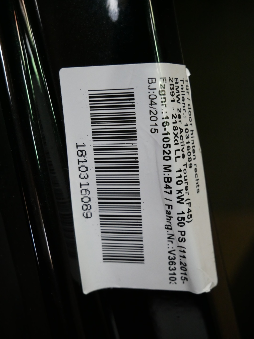 BMW 2 Active Tourer F45 Tür Hinten Rechts Door Porta Porte - Thumbnail 9