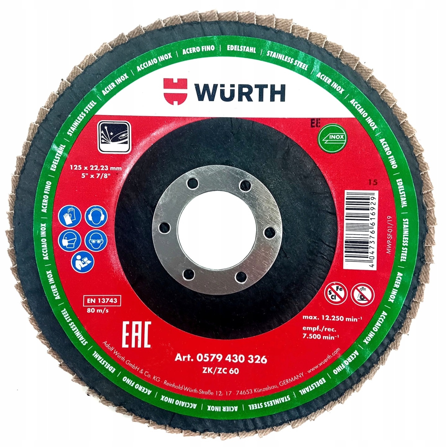 WURTH Tarcza ścierna G60 LAMELOWA DO STALI NIERDZEWNEJ 125 60 INOX CYRKON