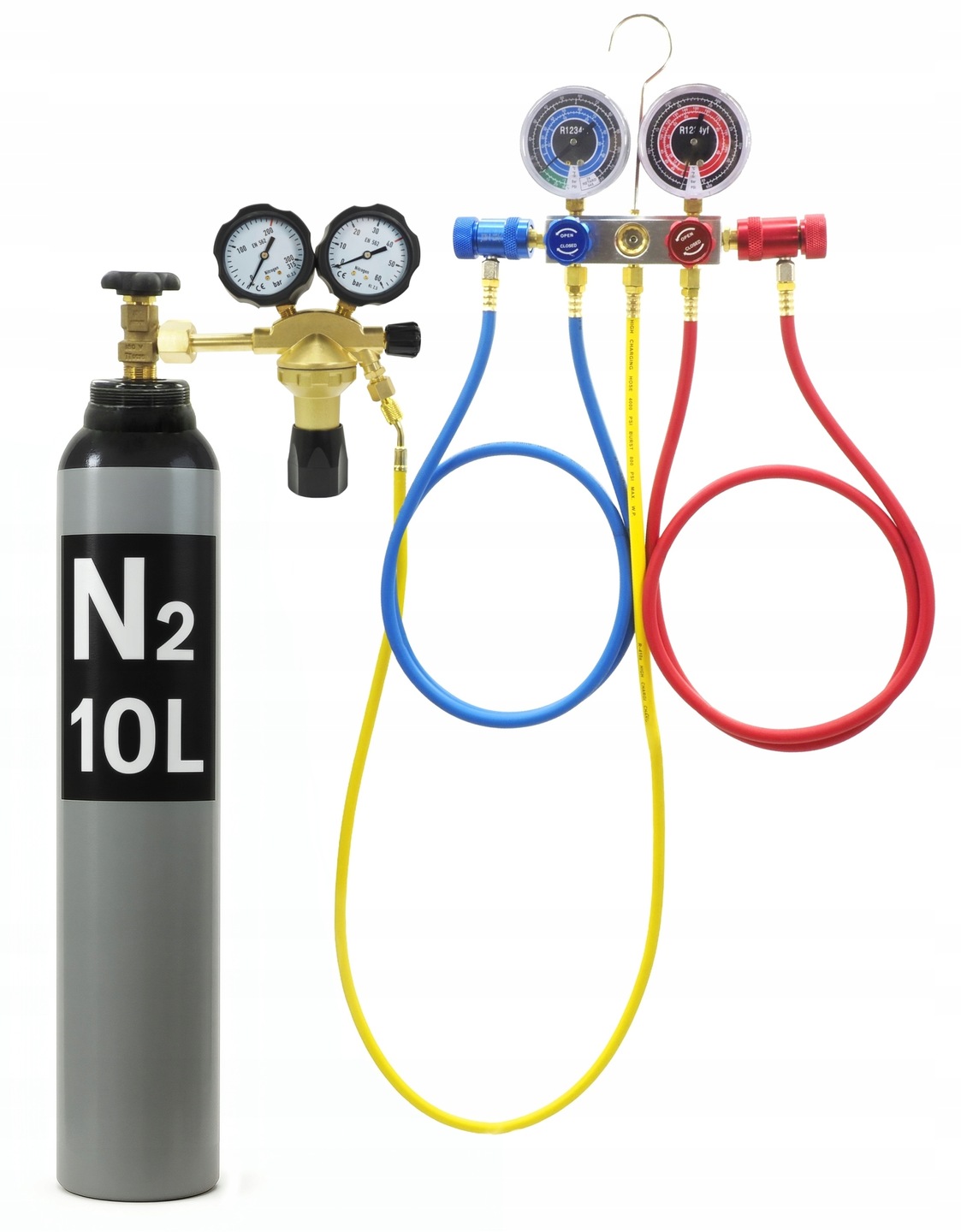 ZESTAW DO SPRAWDZANIA SZCZELNOŚCI KLIMATYZACJI R1234YF AZOT 10L REDUKTOR AZOT TYP GCE 40bar