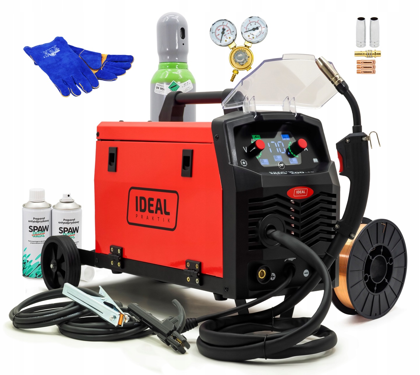 ZESTAW SPAWARKA IDEAL PRAKTIK MIG 200 SYNERGIC LED MIGOMAT 200A MMA 