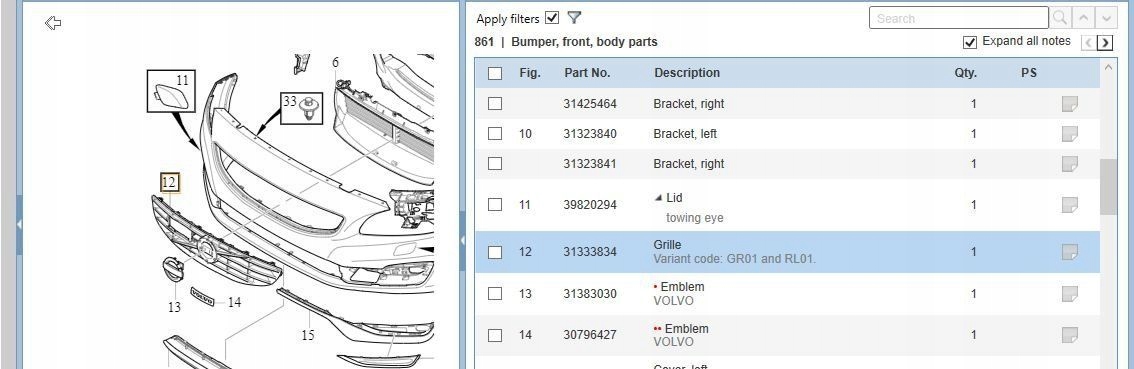 Volvo S60/V60 S60 Kühlergrill FRONTGRILL Kühlergitter 31333834 - Thumbnail 6
