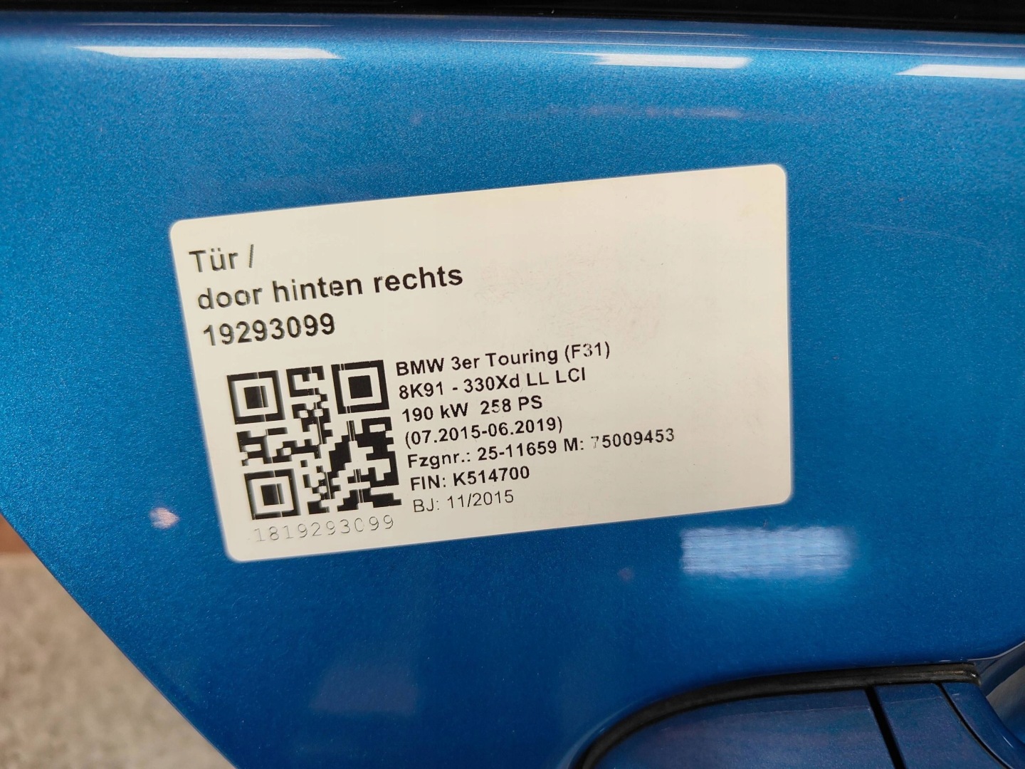 BMW 3 F31 Tür Hinten Rechts Door 9628766 Porta Porte - Thumbnail 8