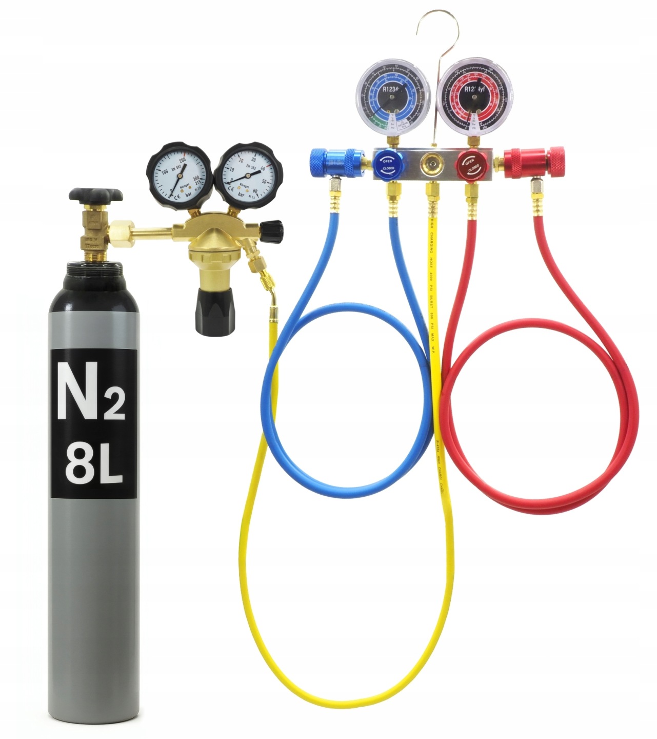ZESTAW DO SPRAWDZANIA SZCZELNOŚCI KLIMATYZACJI R1234YF AZOT 8L REDUKTOR AZOT TYP GCE 40bar 