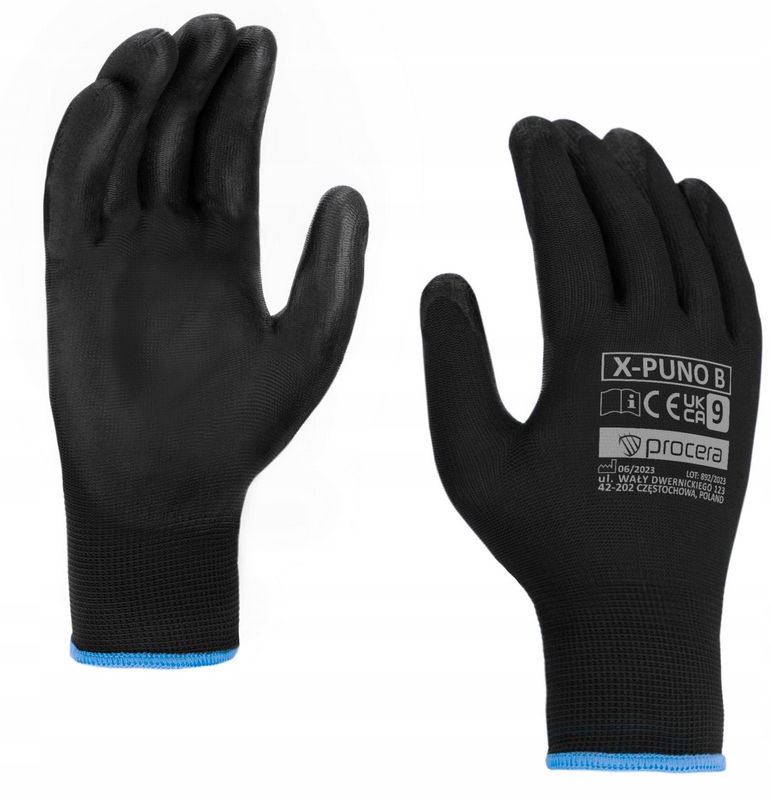 RĘKAWICE ROBOCZE OCHRONNE KRÓTKIE X-PUNO POWLEKANE PU R.9/10 PROCERA BLACK