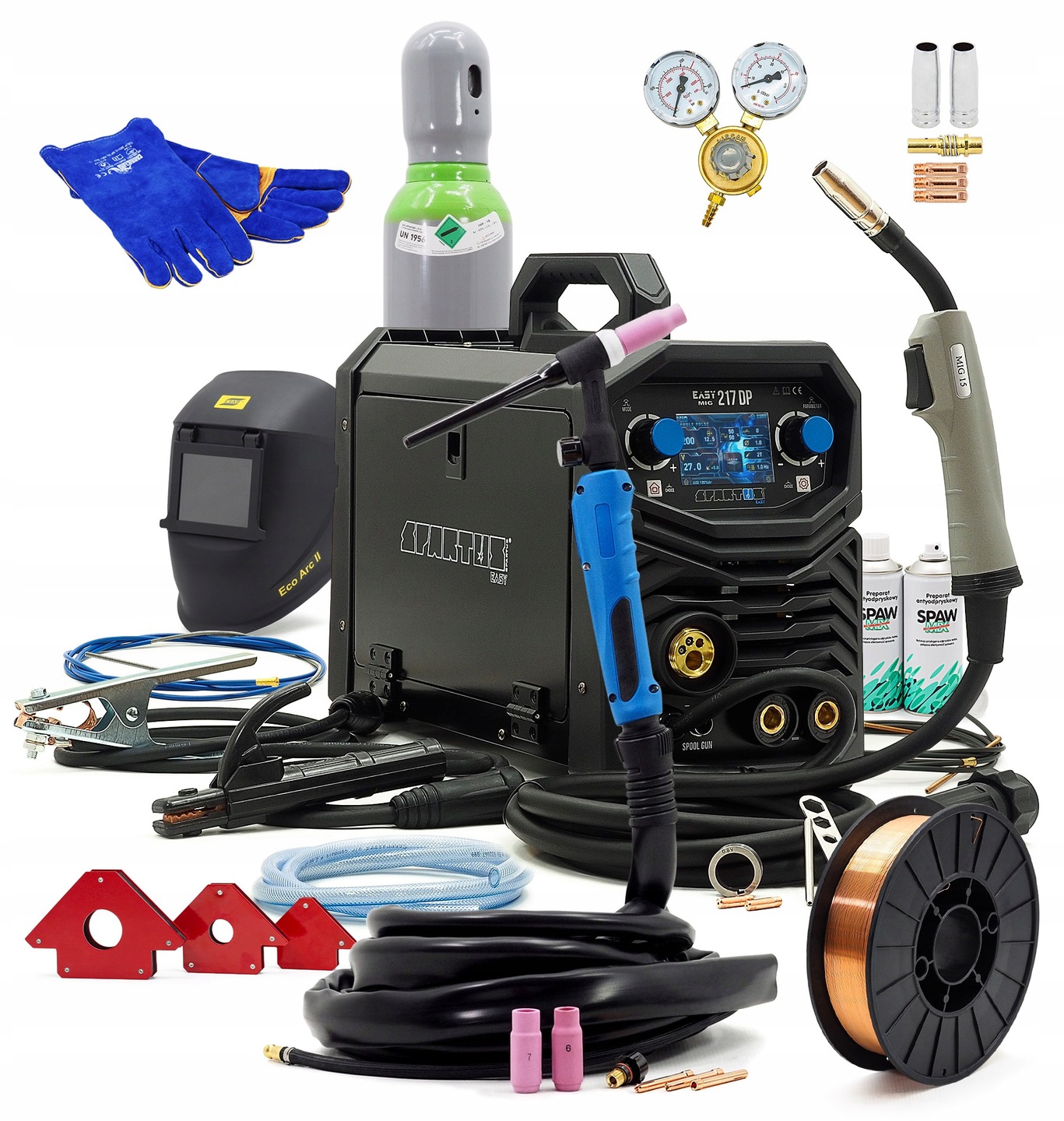 ZESTAW SPARTUS EasyMIG 217 DP Easy MIG Dual Puls LCD SYNERGIA  BUTLA DRUT TIG