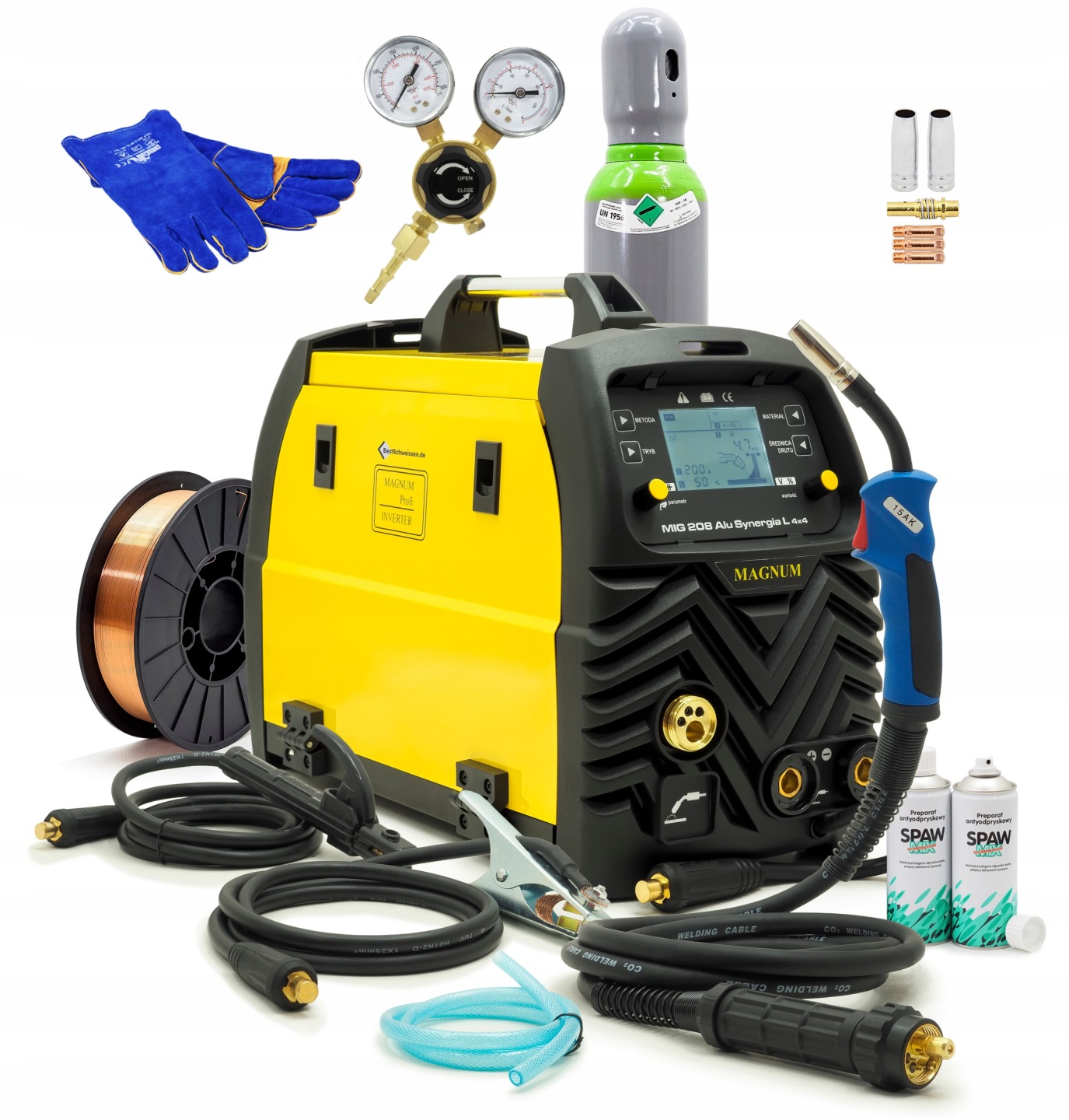 ZESTAW Spawarka MAGNUM MIG 208 ALU SYNERGIA L 4x4 230V PODAJNIK SPOT 200A BUTLA