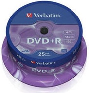 PŁYTY VERBATIM DVD+R 4,7GB 16x AZO cake 25 szt