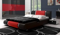 Łóżko Czarno Czerwone 160x200 z Materacem Kieszeniowym Stelaż Metalowy