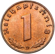 Niemcy - III Rzesza - moneta - 1 Reichspfennig 1939 D - MENNICZA Z ROLKI
