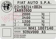 Tabliczka / naklejka znamionowa Alfa Romeo