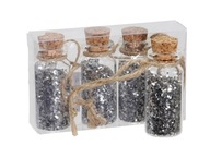 Drobné trblietky - ozdobné fľaše STRIEBORNÉ 4ks