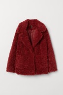 H&M bordowa kurtka płaszczyk futerko baranek kożuszek czerwona pluszowa y2k