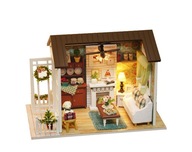 Drevený model obývacej izby pre bábiky na zostavenie LED 8008-A