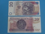 Polska Banknot 20zł BH UNC 2016 Niski nr. 00044XX