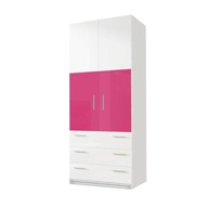 szafa RAJ 3 mini - szerokość 80 cm - drzwi uchylne - biało różowy połysk