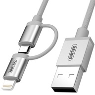 Kabel Unitek USB Type-A - micro-USB + Lightning 1 m Silver MFI