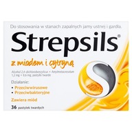 Strepsils z miodem i cytryną 36kapsułki LEK ból gardła p/bakteryjny