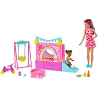 Barbie Lalka Opiekunka + Dmuchany zamek+ Huśatwka Zestaw Mattel