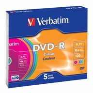 VERBATIM DVD-R 16x 4.7GB kolorowe 5 sztuk w pudełkach slim case BOX