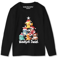 Koszulka Bluzka świąteczna z długim rękawem Pokemon Pikachu Bawełna Premium