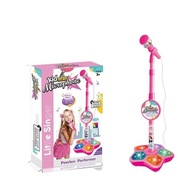 Mikrofon zabawka dla dzieci z statywem do gry Karaoke muzyczna różowy